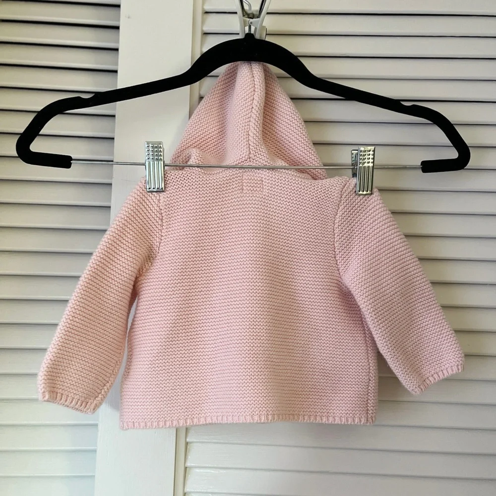 GAP BABY GAP Hooded Garter Knit Sweater in Milkshake Pink‎ Sz 3-6 months